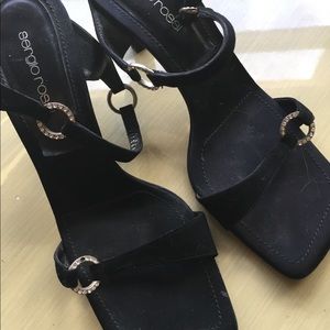 Sergio Rossi blk suede with rhinestone toeless